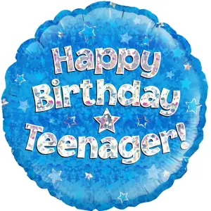 Oaktree 18 Inch Circle Happy Birthday Teenager Foil Balloon Blue (18in)