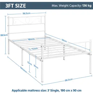 Metal Bed Frame with Headboard/Under-Bed Storage White / Single (3')