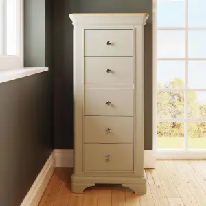 Large 5 Drawer Chest Of Drawers Solid Oak Putty Finish Ready Assembled