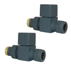 Rinse Bathrooms 15mm Pair of Straight Towel Rail Radiator Valves Square Anthracite