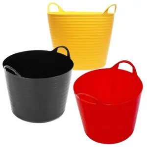 Set of 6 Mixed Coloured 40 Litres Strong Robust Flexi Tubs Multi Purpose Garden Storage Container Buckets Assorted Colours