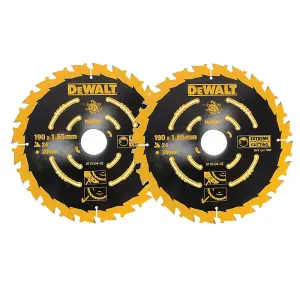 2 x Dewalt DT10304 Corded Circular Saw Blades 190 x 30mm x 24 Tooth Extreme