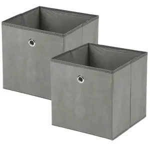 Set of 2 Large Foldable Square Storage Cubes - 30x30x30cm Fabric Organizer Canvas Cube Boxes Collapsible Bins