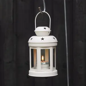 Nicola Spring - Metal Hanging Tealight Lantern - 16cm - Cream