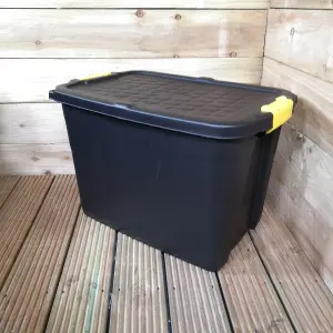 2 x 60L Heavy Duty Storage Tubs Sturdy, Lockable, Stackable and Nestable Design Storage Chests with Clips in Black