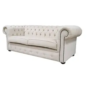 Chesterfield Handmade 3 Seater Sofa Settee Pimlico Cream Fabric In Classic Style