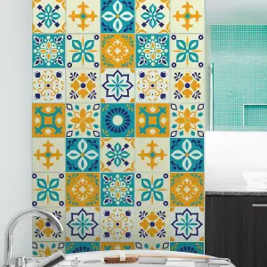 24 Pieces 15x15cm Temara Yellow and Blue Moroccan Tile Stickers