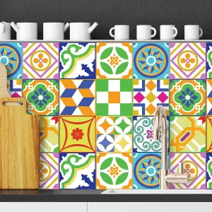 24 Pieces 15x15cm Classic Spanish Colourful Mixed 2 Tile Stickers