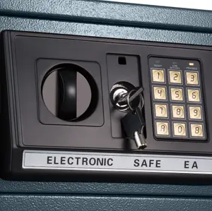 Safe - electronic with double bolt locking system, LED display, code and keys, 20 x 31 x 22 cm - black