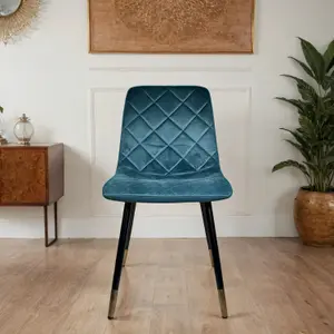 Plushore Turquoise Luxury Velvet Dining Chair With Gold Tipped Black Legs