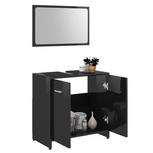 Berkfield Bathroom Furniture Set High Gloss Black Engineered Wood