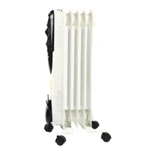 EMtronics 5 Fin Oil Filled Portable Heater Radiator with Thermostat - White