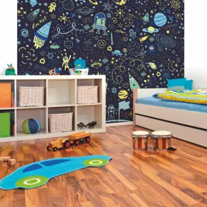 Origin Murals Space Doodle Text Navy Blue Matt Smooth Paste the Wall Mural 300cm Wide X 240cm High