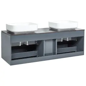 Double Sink Bathroom Vanity with Mirrors Grey PILAR