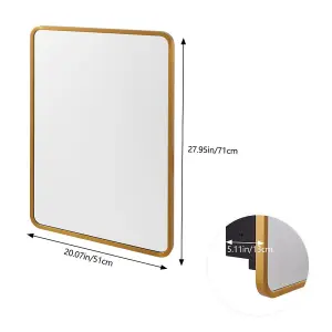 71cm H Surface Mount Rectangular Bathroom Storage Mirror Cabinet with Round Corner in Gold