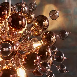 Copper Plated Ceiling Pendant with Tinted Glass Spheres Decorative Light Fitting