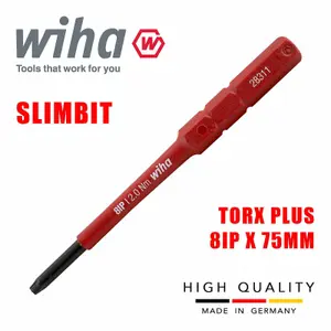 Wiha SlimBits Torx Plus Screwdriver 8IP Head 75mm 1000v VDE Electrician 43146