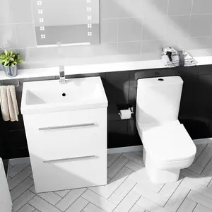 Nes Home 600mm White 2 Drawer Vanity Basin Unit & Close Coupled Toilet