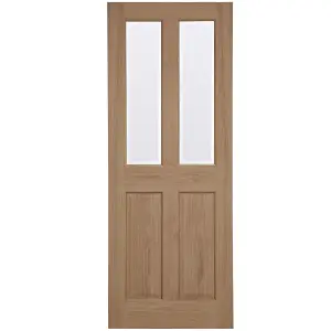 4 panel 2 Lite Clear Glazed Oak veneer Internal Door, (H)1981mm (W)762mm (T)35mm