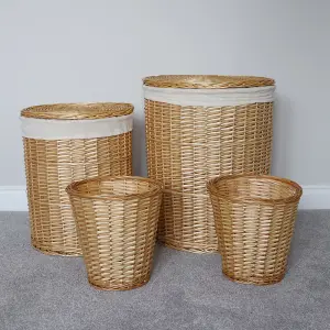 JVL Hand Woven Acacia Set of 2 Round Laundry Willow Baskets with 2 Waste Paper Baskets, Honey Finish