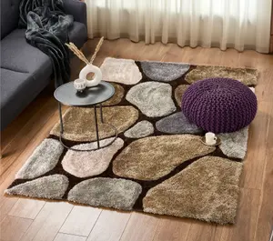 Brown and Grey 3D Pebbles Shaggy Rug - Hawaii