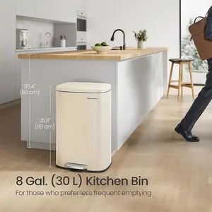 SONGMICS Kitchen Bin, Pedal Bin for Kitchen, Rubbish Bin, Soft Close, Step-On Pedal, Steel, Inner Bucket, Sand Beige