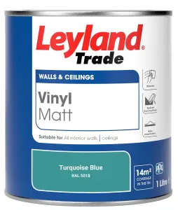 Leyland Trade Vinyl Matt Walls & Ceilings Emulsion Paint Turquoise Blue (RAL 5018) 1L