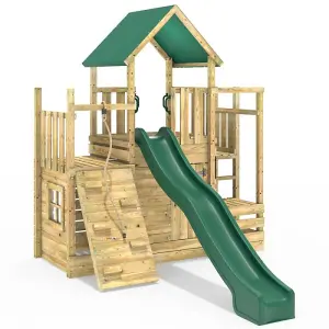 Rebo Modular Wooden Climbing Frame Adventure Playset - M21 with Ramp & Den