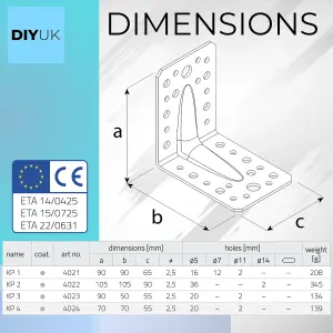 Angle Bracket 90x50x55x2.5mm ( Pack of: 30 ) Heavy Duty Galvanised Steel Metal Corner Braces for Joining, Bracing