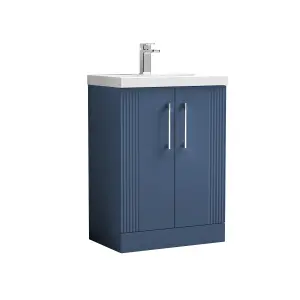 Retro 2 Door Floor Standing Vanity Unit with Mid-Edge 1 Tap Hole Ceramic Basin - 600mm - Satin Blue - Balterley