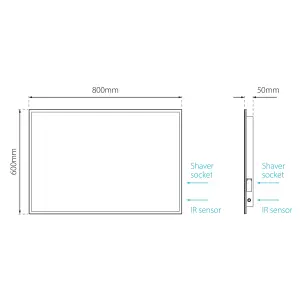 Sensio Glimmer Rectangular Wall-mounted Bathroom Illuminated Colour-changing mirror (H)80cm (W)60cm