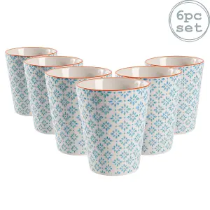 Nicola Spring - Hand-Printed Tumblers - 300ml - Blue - Pack of 6