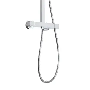 Rinse Bathrooms Thermostat Shower System, Twin Head Thermostatic Shower Mixer Set with 8" Round Rainfall Shower Head