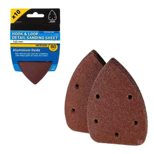 Homesmart 10 Pack 80 Grit Sanding Pads 140x100mm Hook & Loop Triangular Sheets for Woodworking