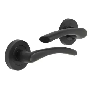 Zena Door Handle Modern Design Matt Black Lever on Rose Internal + Latch & Hinges