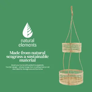 Natural Elements 2-Tier Natural Seagrass Hanging Planter