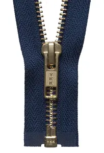 BRASS O/END ZIP 41CM - Brass Metal Open End Zip: 41cm: Navy - YKK