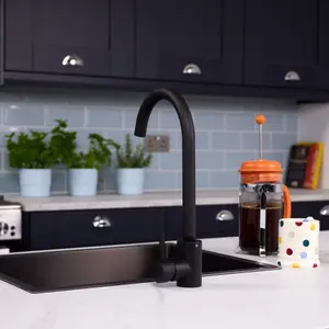 Flode Lillehammer Single Lever Kitchen Sink Mixer Tap with Swivel Spout Matt Black Finish