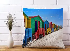 Beach Huts At Muizenberg Beach Cushions 45cm x 45cm