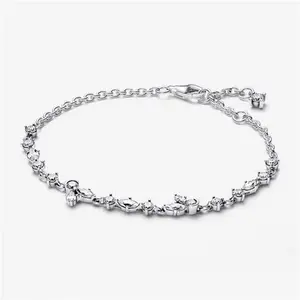 Pandora Sparkling Herbarium Cluster Chain Bracelet - Sterling Silver / Cubic Zirconia - Sz. 16 cm