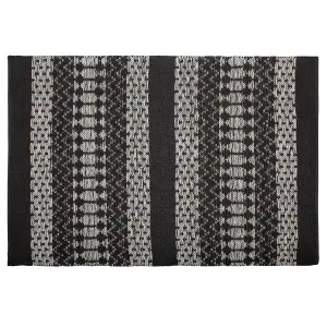 Leather Area Rug 140 x 200 cm Black with Beige SOKUN