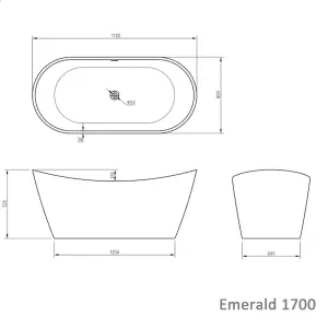 Trojan Baths Matt White Slipper Left or right-handed Modern Freestanding Luxury bath (L)170cm (W)80cm