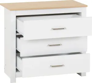 Portland 3 Drawer Chest in White with Oak Effect Finish