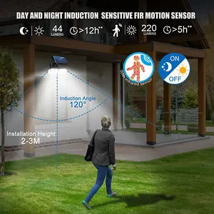 Extrastar 3.7W LED Solar Wall Lamp outdoor Garden Spike Floodlight PIR Sensor, 6500K, IP44