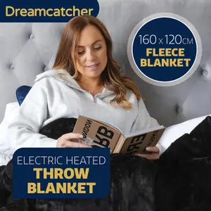 Dreamcatcher Sherpa Fleece Polyester Heated Electric Throw Blanket 160cm x 120cm Black