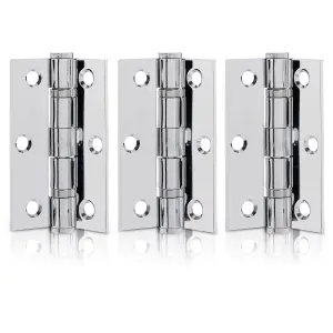 XFORT 3 inch (75mm) Polished Chrome Ball Bearing Hinges, Steel Door Hinge for Wooden Doors (1.5 Pairs)