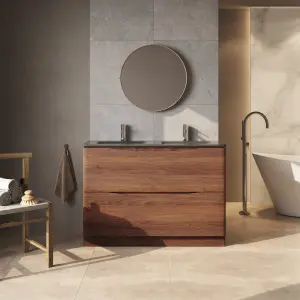 Eden 1200mm Floorstanding Vanity Unit in Redwood & Grey Glass Basin