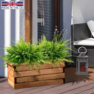 Set of 2 HORTICO™ Wooden Planter, 57cm Long Trough Planter, Made in the UK Scandinavian Red Wood Outdoor Plant Pots L57 W33 H31 cm