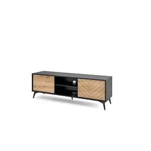 Stylish Diamond TV Cabinet H500mm W1540mm D390mm - Oak Evoke & Black for Modern Living Spaces