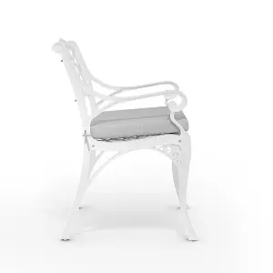 Set of 2 White Retro Curved Seat Cast Aluminum Garden Chairs Patio Dining Armchair Set with Cushions